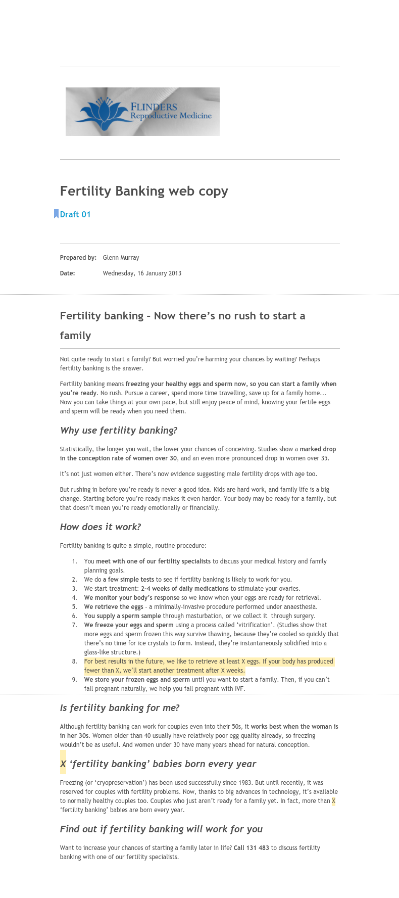 Flinders Fertility — Web copy for fertility clinic