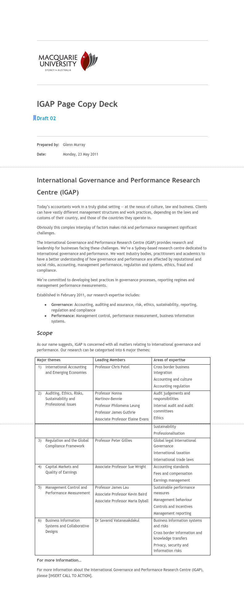 Macquarie University — Web copy for university research centre