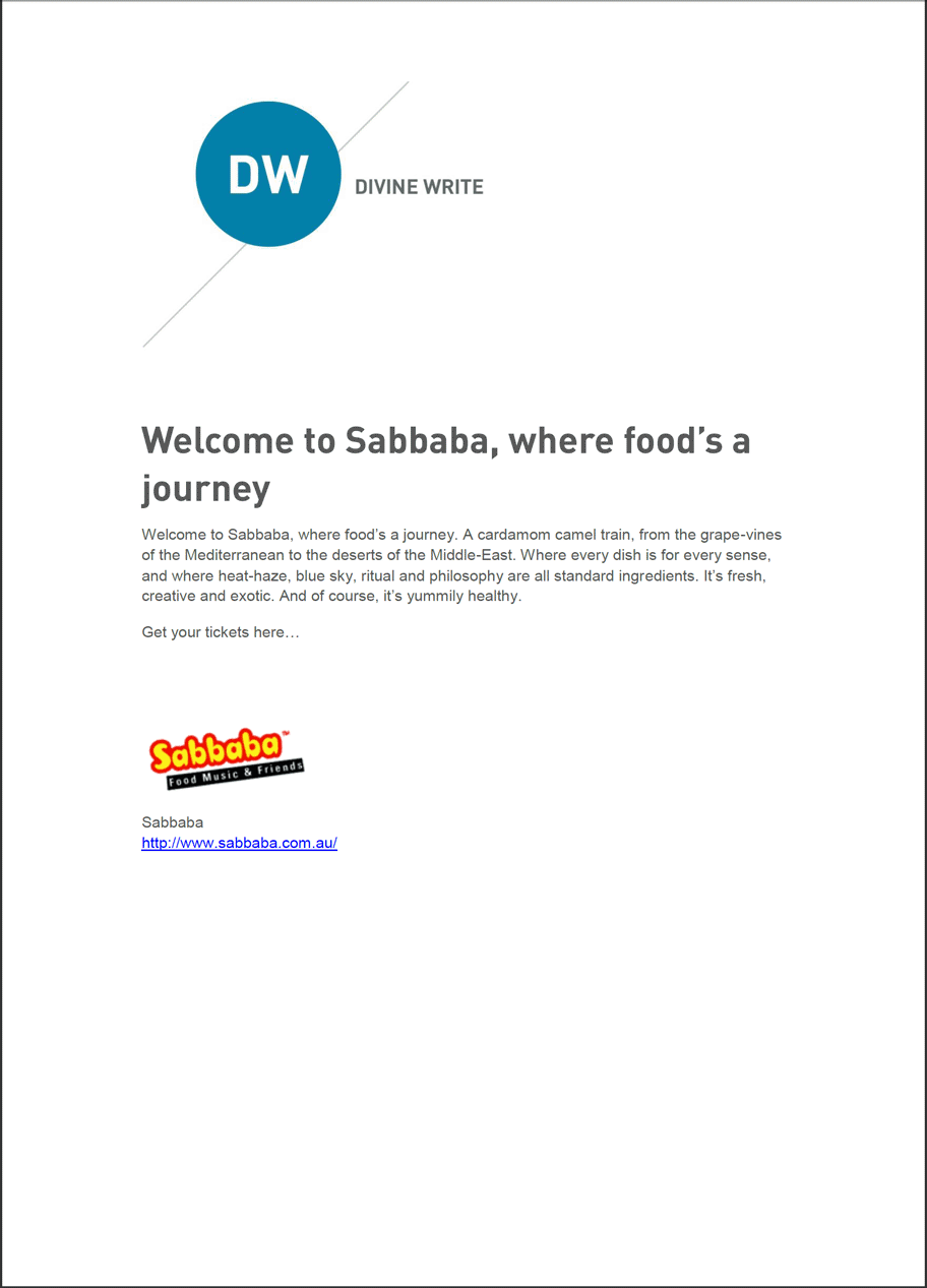 Sabbaba — Menu copy for fast food restaurant